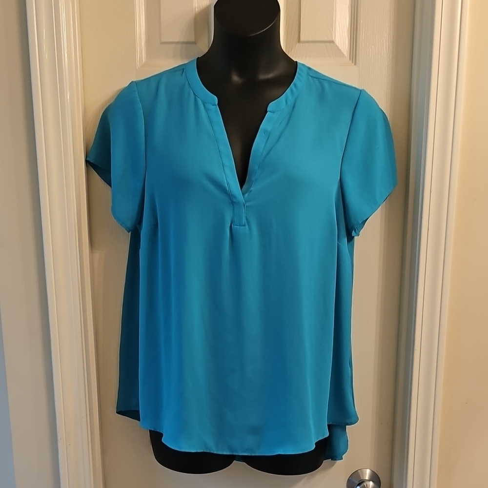 Torrid Blue Flutter Sleeve Blouse with Mandarin Collar
